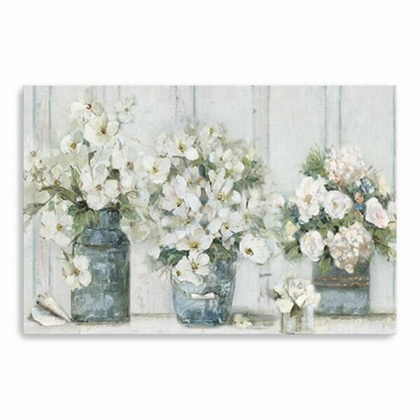 Palacedesigns 36 x 24 in. Watercolor Soft Pastel Bouquet Trio Blue Canvas Wall Art PA3102661